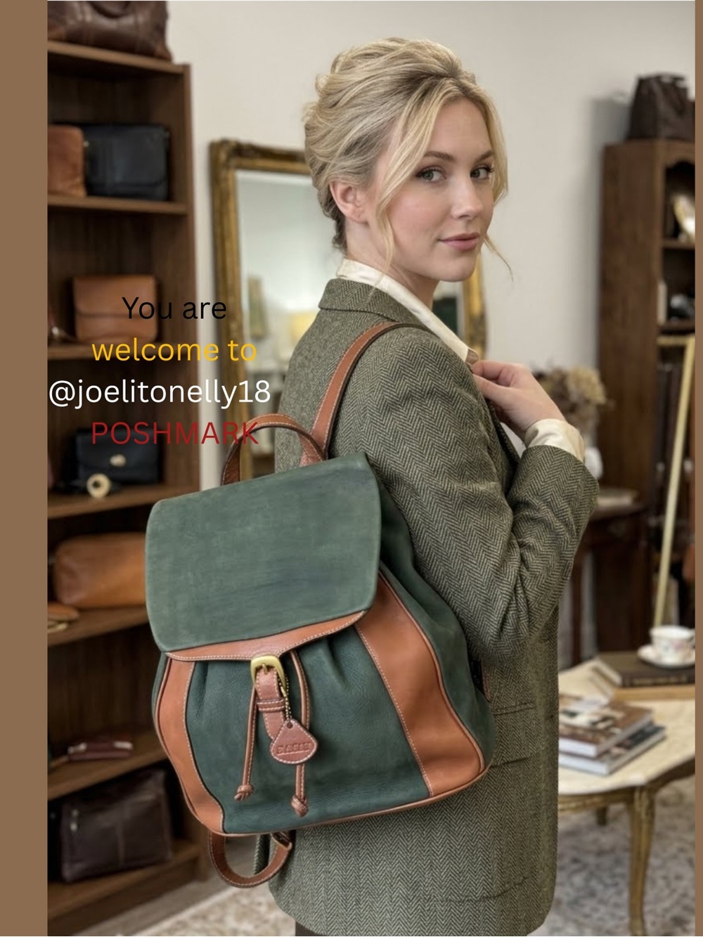 Bally luxury Vintage Green Nubuck Backpack with Tan Leather Trim 👒💚💚💚